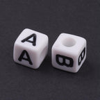 Acrylic Letter Beads, Random Mix Letters A to Z, Cube, White 8mm, 200pc