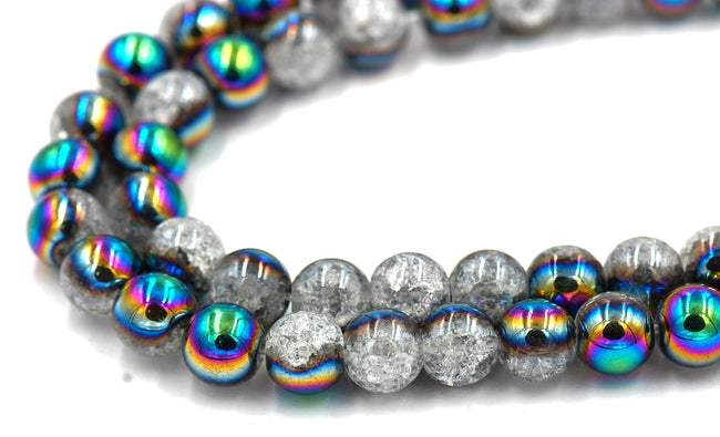 8mm Half Electroplate Crackle Quartz Beads Strands, Synthetic, Blue -15.5 inch strand Main Image