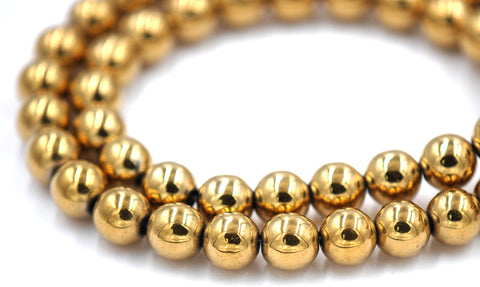 Gold Hematite 4mm, 6mm, 8mm, 10mm, 12mm Round Beads -Full Strand