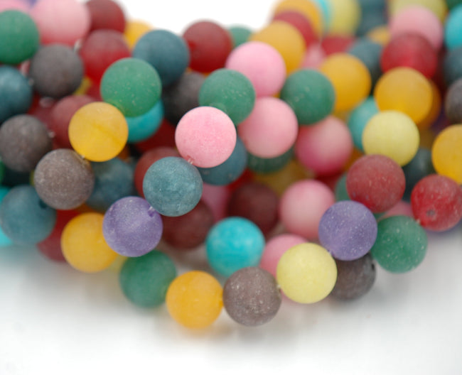 10mm Matte MIXED Malaysia &quot;Jade&quot; Round Beads -15 inch strand Hover Image