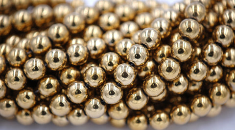 Gold Hematite 4mm, 6mm, 8mm, 10mm, 12mm Round Beads -Full Strand