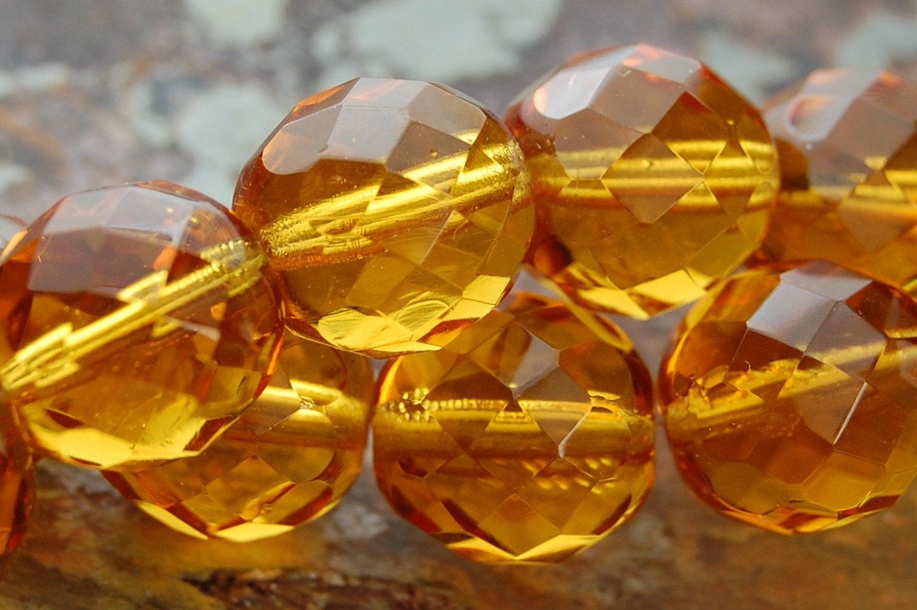 8mm Czech Beads Faceted  in Gold Honey -16 inch strand