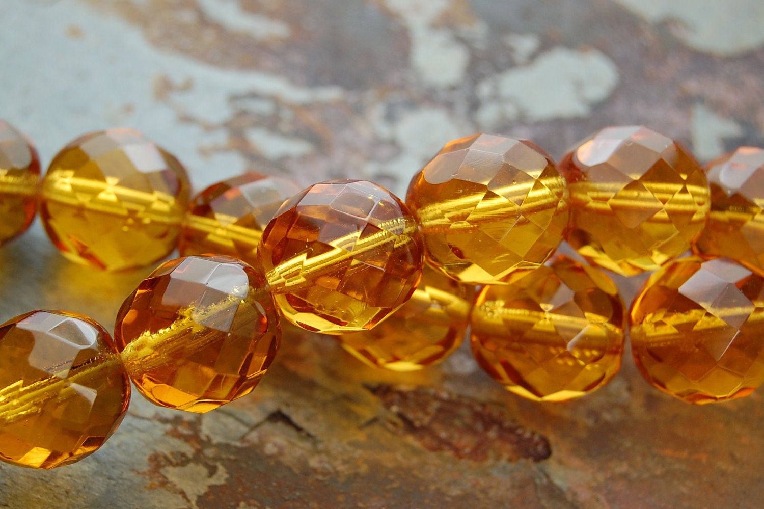 8mm Czech Beads Faceted  in Gold Honey -16 inch strand