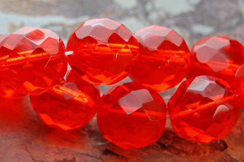 8mm Czech Beads Faceted  in Orange Tangerine -16 inch strand