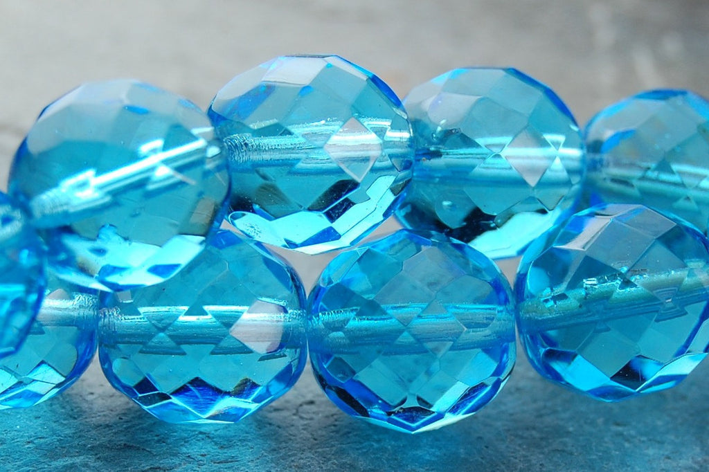 Turquoise Blue 8mm Faceted Czech Glass Beads   -16 inch strand