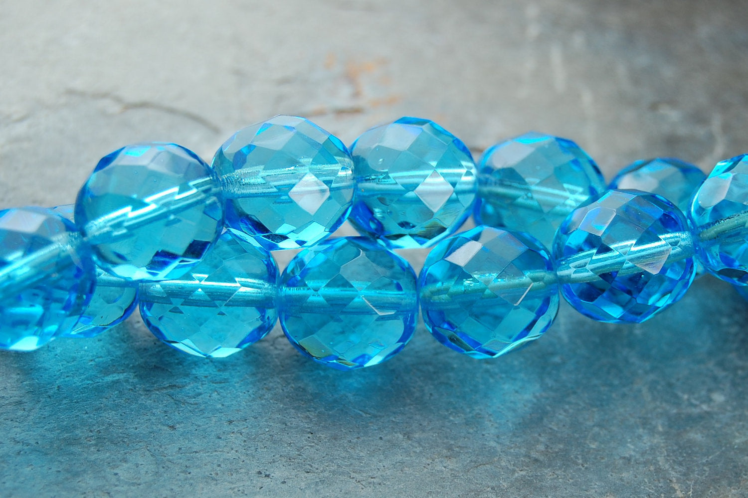 Turquoise Blue 8mm Faceted Czech Glass Beads   -16 inch strand