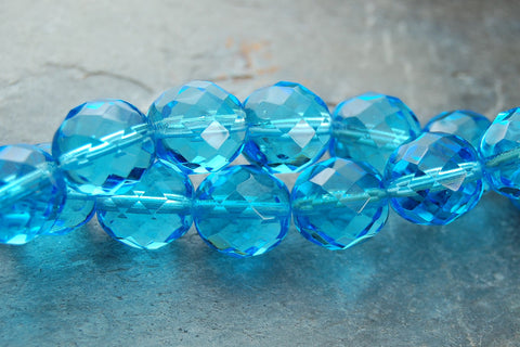 Turquoise Blue 8mm Faceted Czech Glass Beads   -16 inch strand