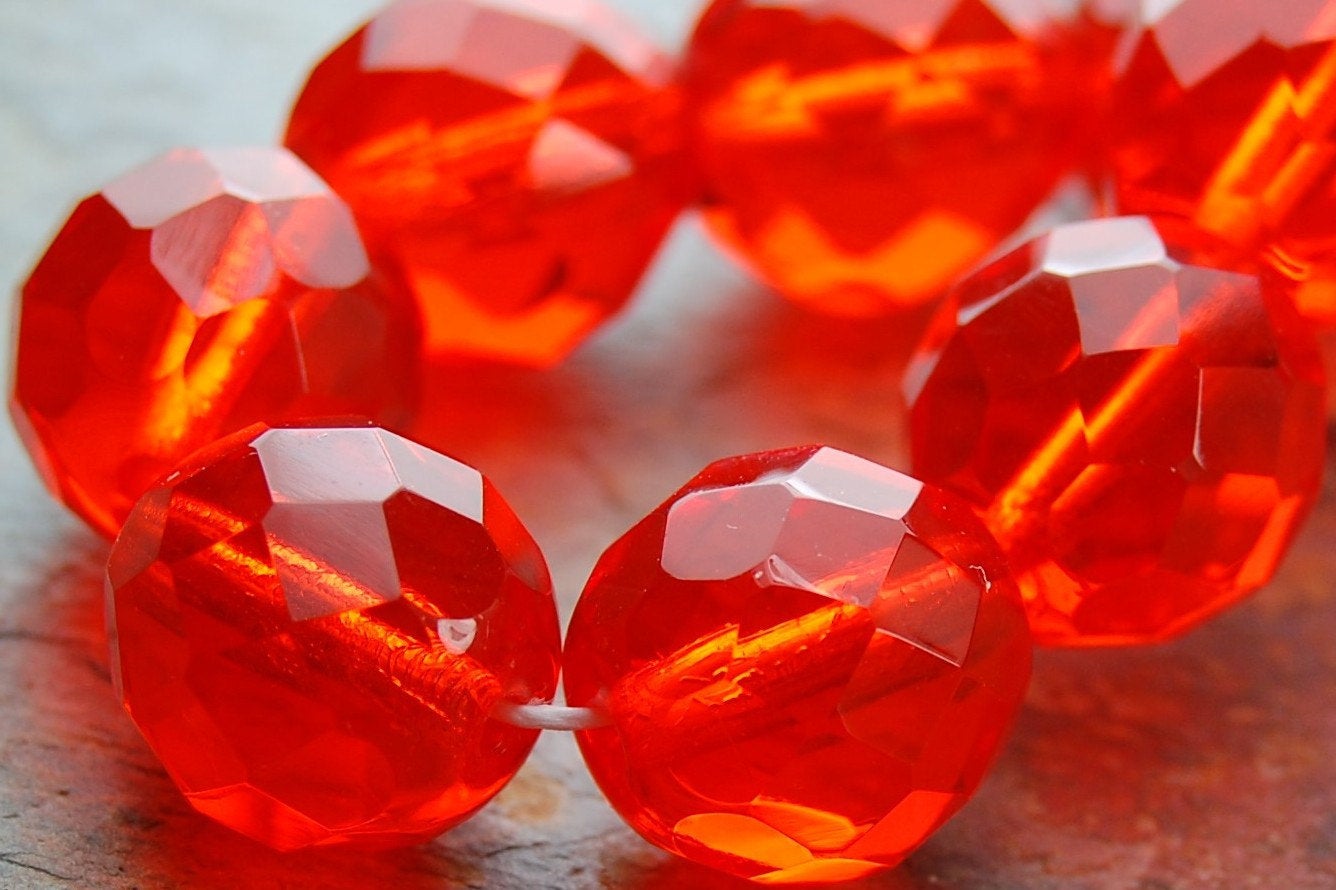 8mm Czech Beads Faceted  in Orange Tangerine -16 inch strand