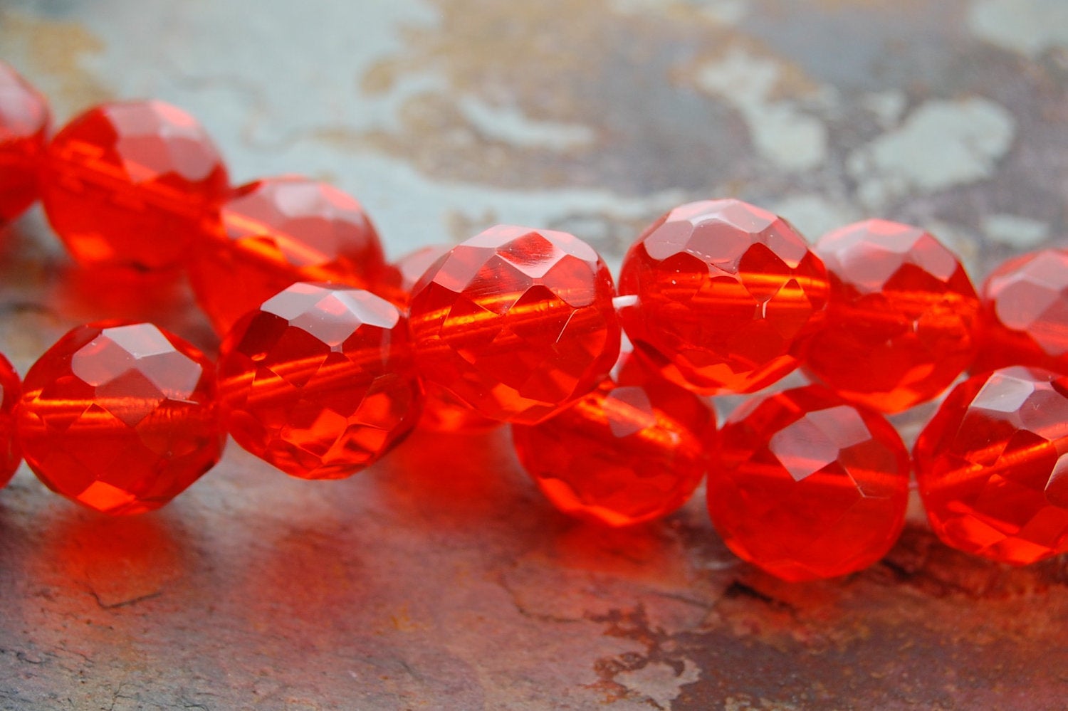 8mm Czech Beads Faceted  in Orange Tangerine -16 inch strand