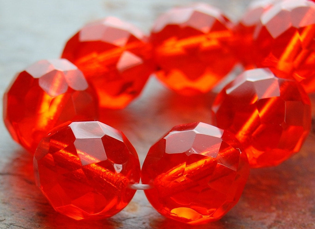 8mm Czech Beads Faceted  in Orange Tangerine -16 inch strand