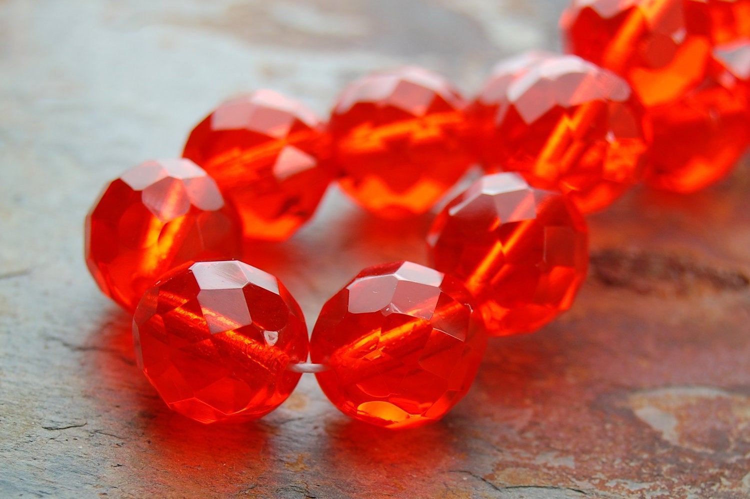8mm Czech Beads Faceted  in Orange Tangerine -16 inch strand