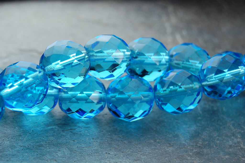 Turquoise Blue 8mm Faceted Czech Glass Beads   -16 inch strand