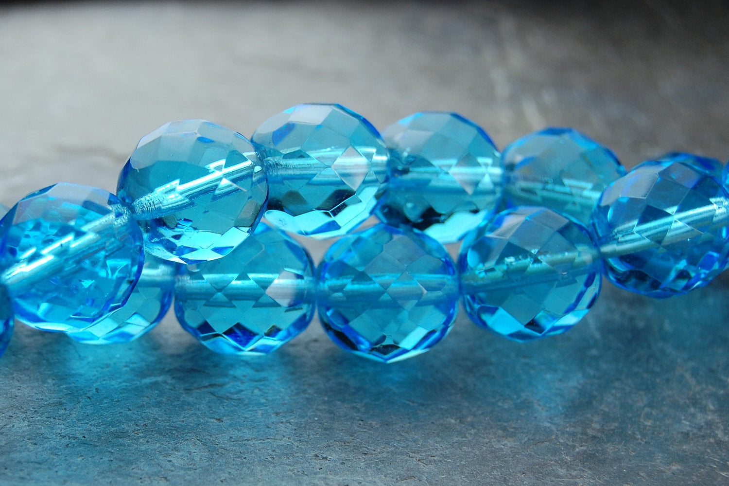 Turquoise Blue 8mm Faceted Czech Glass Beads   -16 inch strand