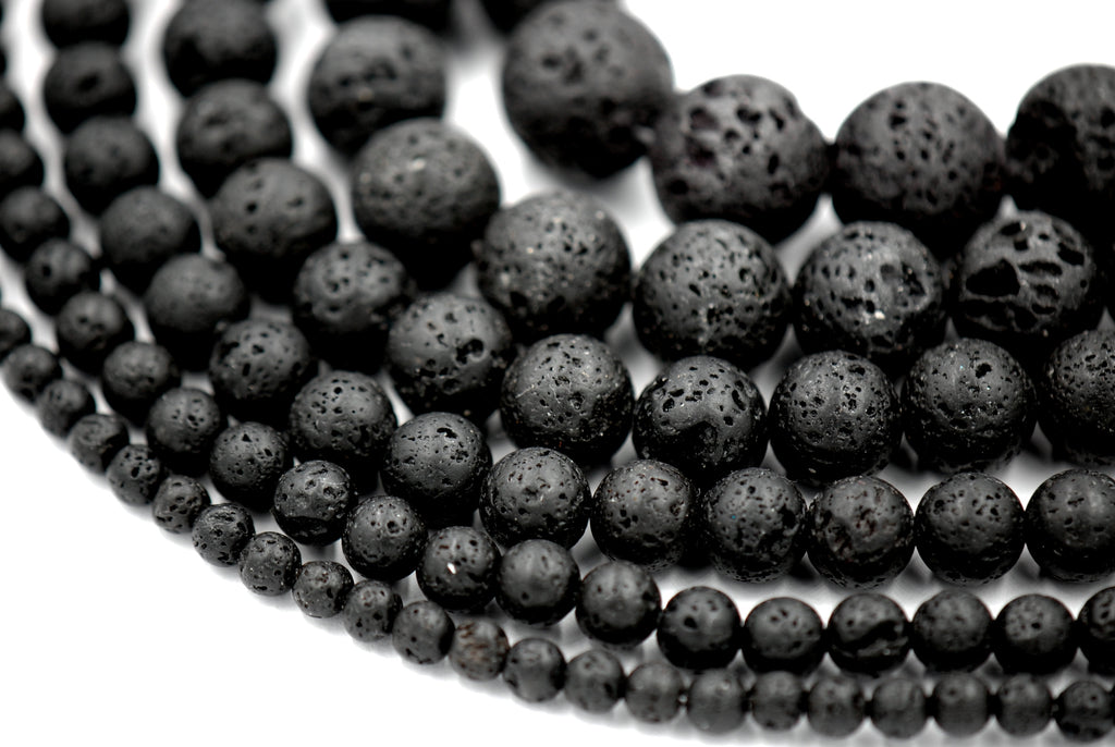 Natural Lava Beads, Full Strand, Round Black Volcanic Rock, Gemstones wholesale mala, 4mm 6mm 8mm 10mm 12mm 14mm