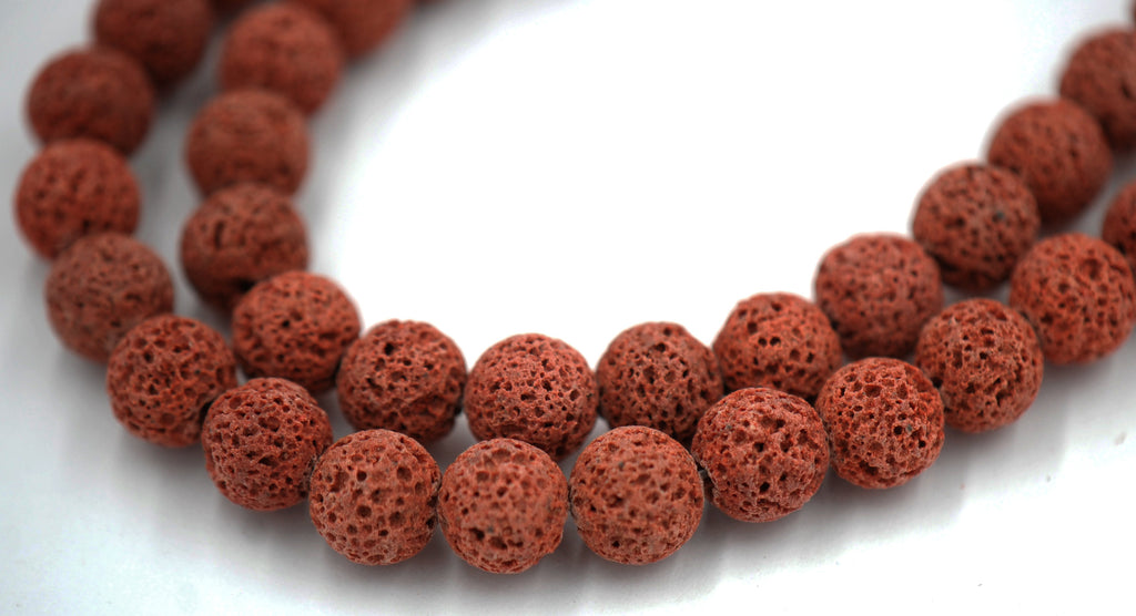 8mm Sienna Brown Lava Rock Round Stone Beads -15.5 inch strand