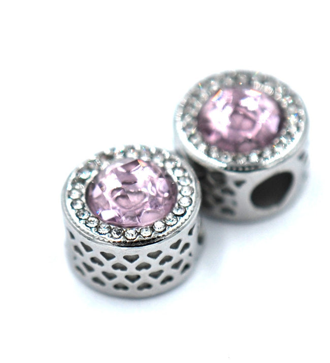 304 Stainless Steel European Beads, Large Hole Beads, with Rhinestone Alexandrite -1pc Main Image