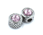 304 Stainless Steel European Beads, Large Hole Beads, with Rhinestone Alexandrite -1pc