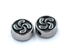 304 Stainless Steel Beads, Flat Round, Antique Silver, 10x4.5mm -1pc