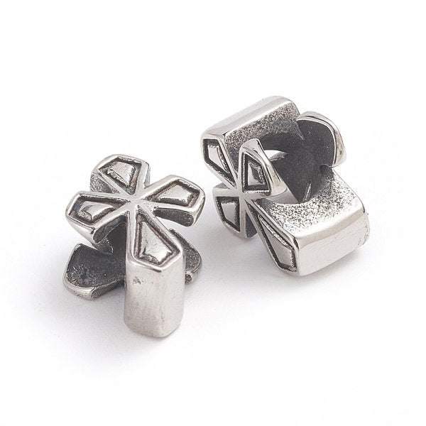 304 Stainless Steel European Beads, Large Hole Beads, Cross, Antique Silver -1pc