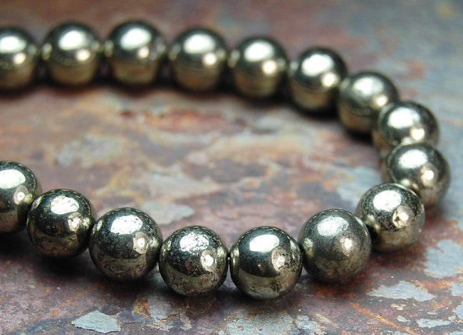 Natural Pyrite Beads 4mm Round (A grade) -15.5 inch strand Hover Image