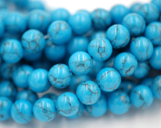 6mm 8mm 10mm Blue Synthetic Turquoise Round - 15.5 inch Strand Hover Image