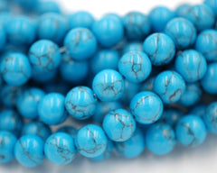 6mm 8mm 10mm Blue Synthetic Turquoise Round - 15.5 inch Strand