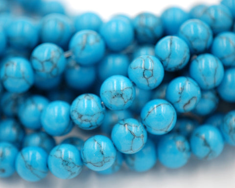 6mm 8mm 10mm Blue Synthetic Turquoise Round - 15.5 inch Strand