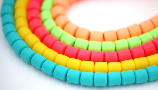 Column Handmade Polymer Clay Bead Spacers, Pastel Bright Assorted Color, FULL STRAND Main Image