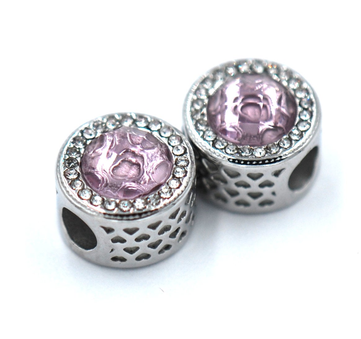 304 Stainless Steel European Beads, Large Hole Beads, with Rhinestone Alexandrite -1pc