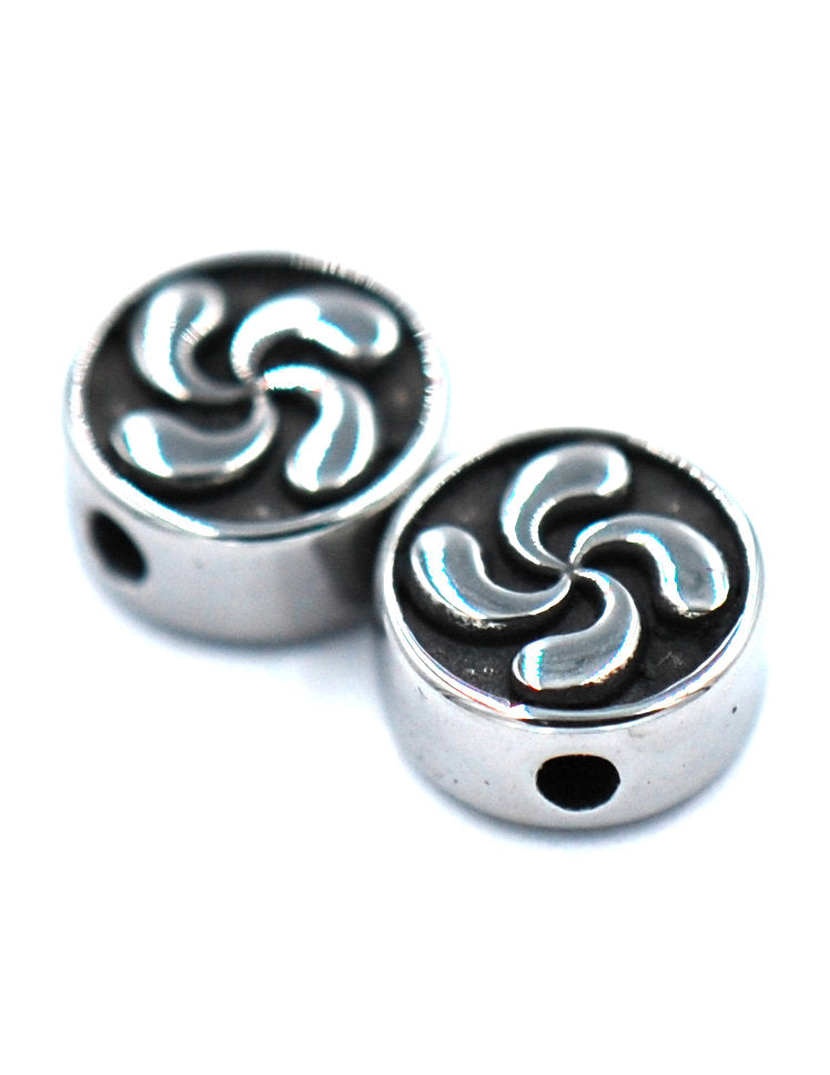 304 Stainless Steel Beads, Flat Round, Antique Silver, 10x4.5mm -1pc