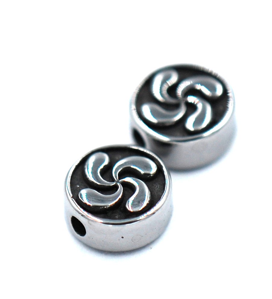 304 Stainless Steel Beads, Flat Round, Antique Silver, 10x4.5mm -1pc