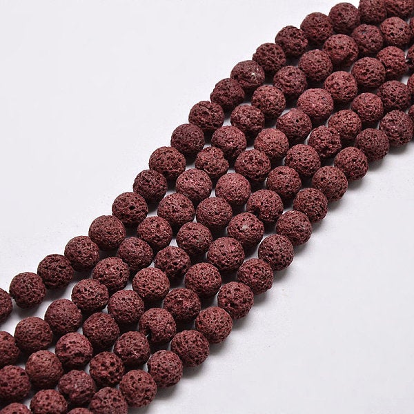 8mm Red Brown Lava Rock Round Stone Beads -15.5 inch strand Hover Image