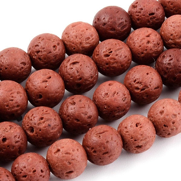 10mm Burnt Brown Lava Rock Round Stone Beads -15.5 inch strand
