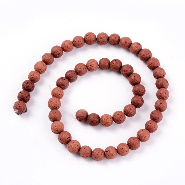 10mm Burnt Brown Lava Rock Round Stone Beads -15.5 inch strand