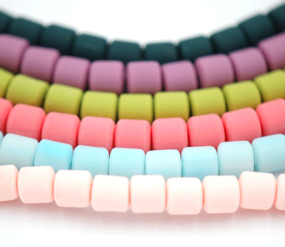 Column Handmade Polymer Clay Bead Spacers, Pastel Bright Assorted Color, FULL STRAND