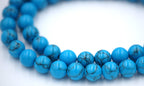 6mm 8mm 10mm Blue Synthetic Turquoise Round - 15.5 inch Strand