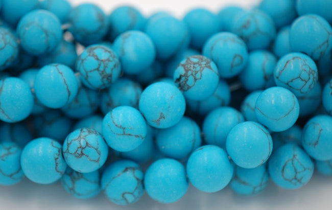 6mm 8mm 10mm Matte Blue Synthetic Turquoise Round - 15.5 inch Strand Hover Image