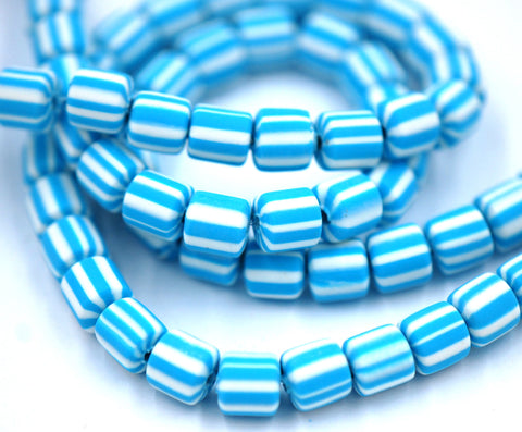 Column Handmade Polymer Clay Bead Spacers,  Blue, Black  Color, FULL STRAND