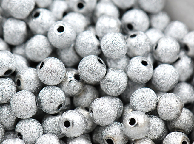 Silver Stardust covered Acrylic 8mm Beads- 100 Hover Image