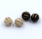 Antiqued Black or Beige Acrylic Fluted Carved beads Gold Enlaced 8mm -100pc