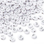 Acrylic Letter Beads, Random Mix Letters A to Z, Cube, White or Black 7mm, 200pc