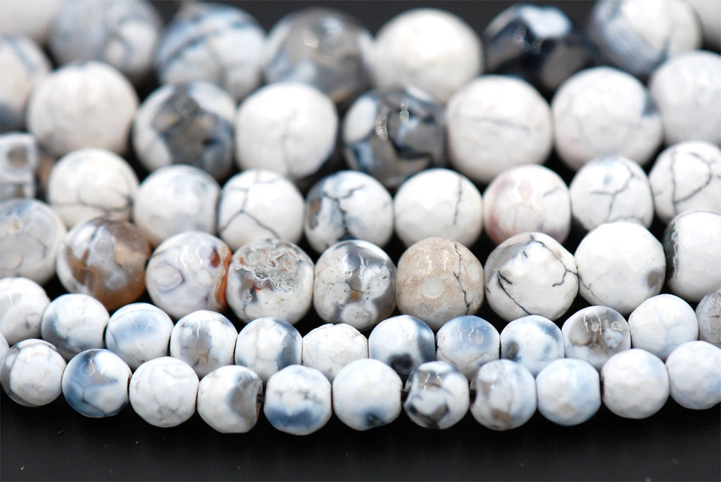 White and Black Fire Agate 6mm, 8mm, 10mm - 15 inch strand