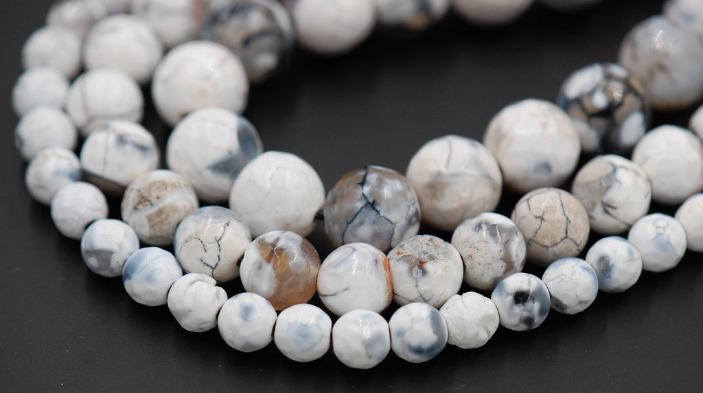 White and Black Fire Agate 6mm, 8mm, 10mm - 15 inch strand