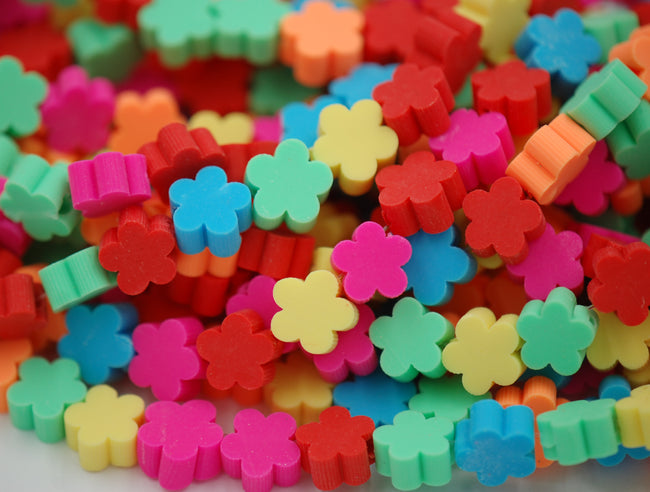 Flower Handmade Polymer Clay Bead Spacers,  9.5mm Assorted Color, FULL STRAND Hover Image