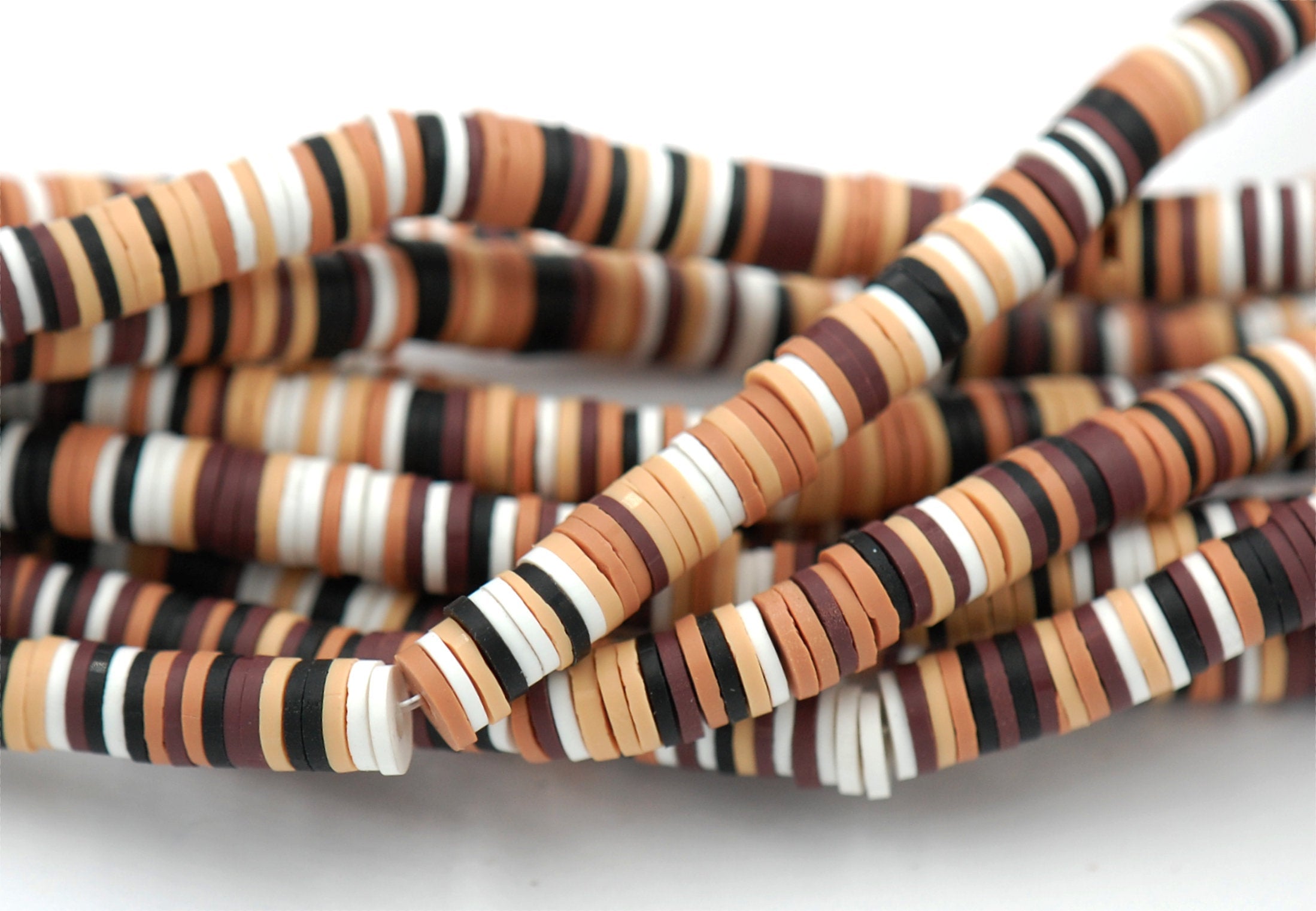 Flat Round Handmade Polymer Clay Bead Spacers, Browns and Beiges, 6x1mm