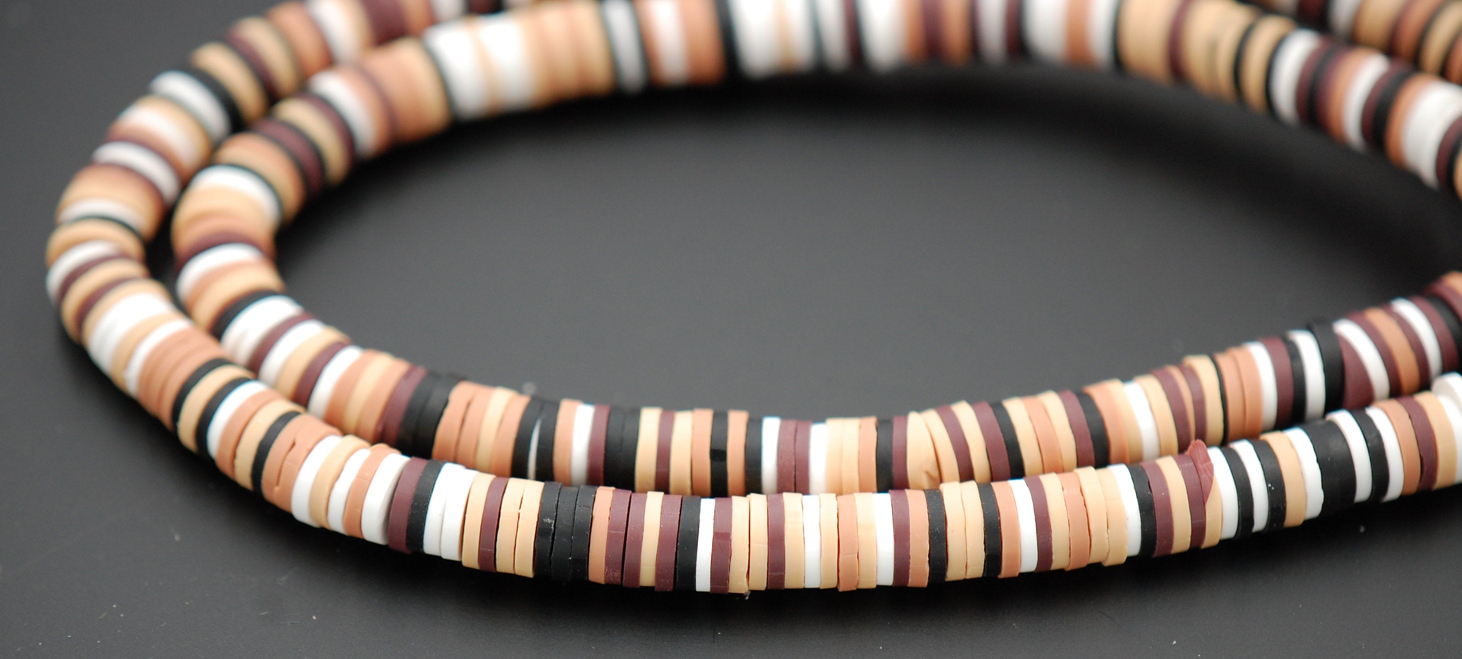 Flat Round Handmade Polymer Clay Bead Spacers, Browns and Beiges, 6x1mm