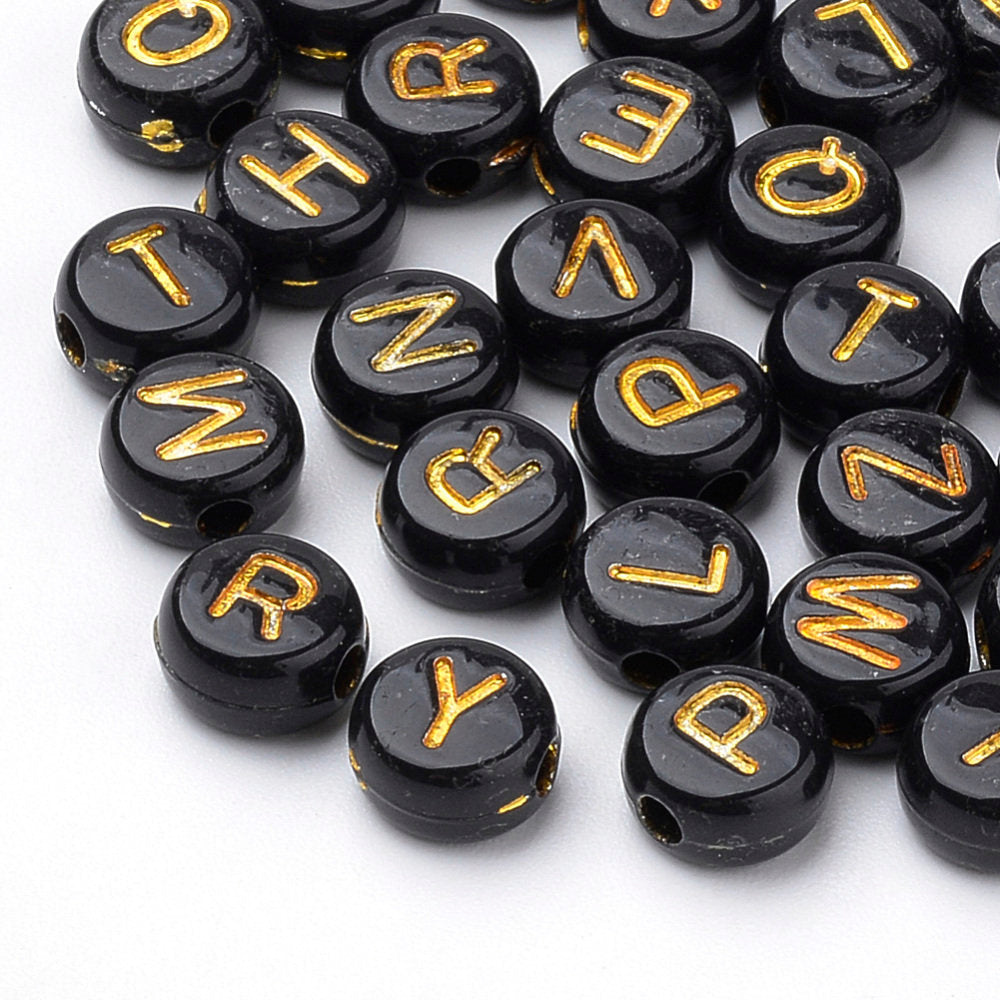 Acrylic Letter Beads, Random Mix Letters A to Z, Cube, White or Black 7mm, 200pc