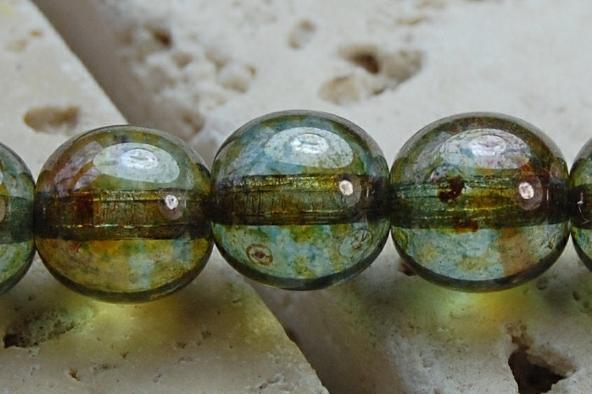 8mm Czech Glass Round Olive Green Luster  -25
