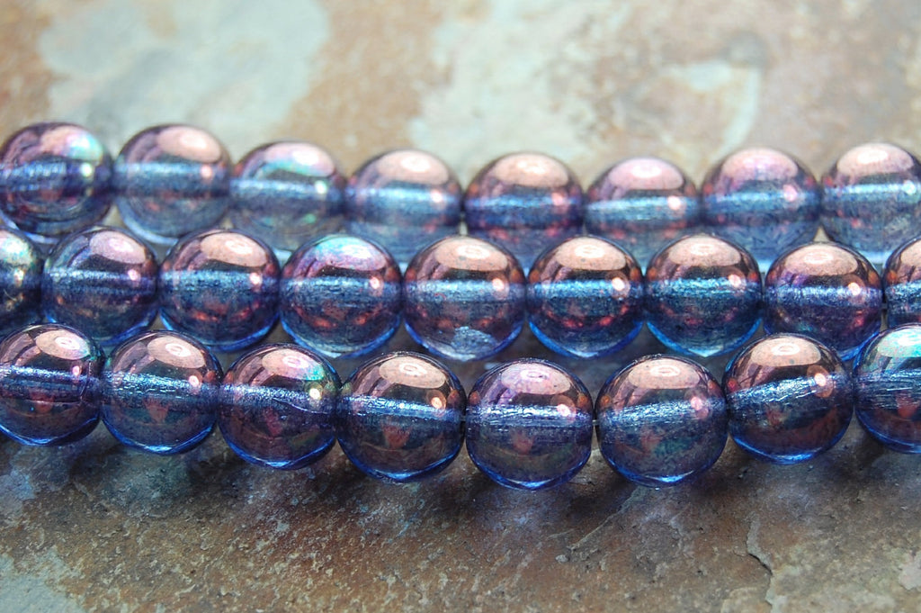 8mm Czech Glass Round Amethyst Blue Luster  -25