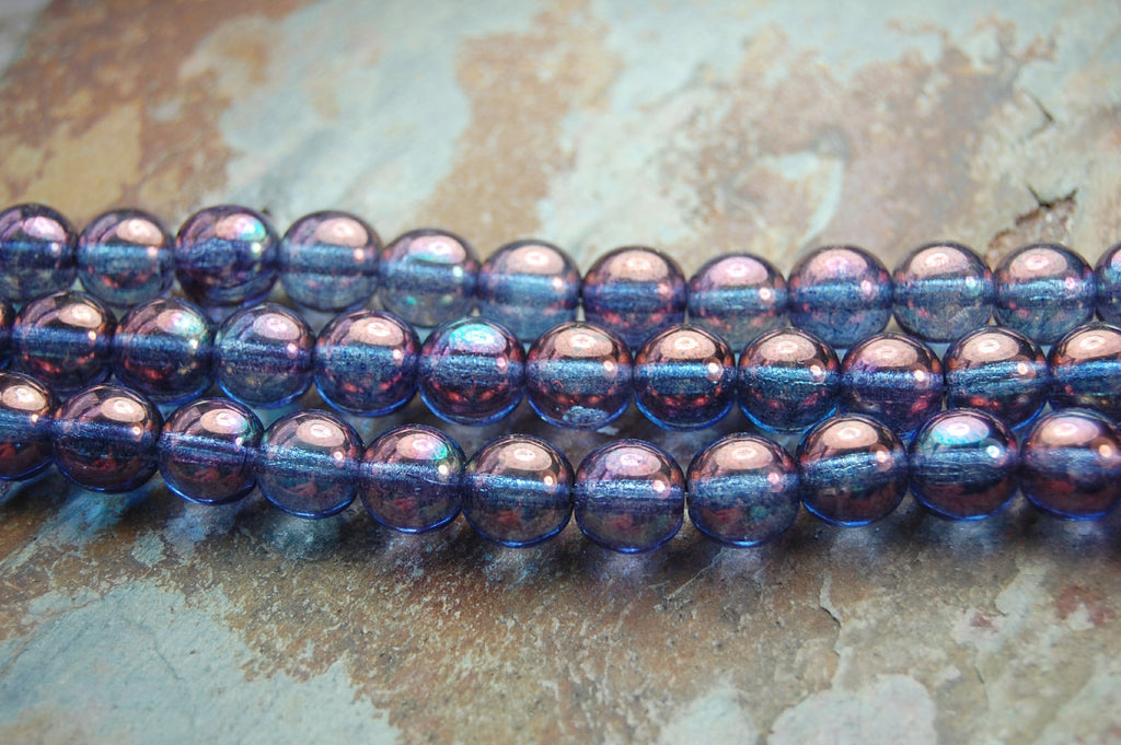 8mm Czech Glass Round Amethyst Blue Luster  -25